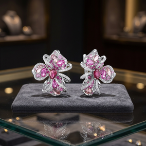 Boucles d'oreilles élégantes et tendance en argent sterling 925 avec rubis simulés et zircon cubique, bijoux de luxe LAVINA SE24594 pour cadeau unisexe - Product Image 3