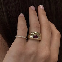 Chunky LYBURCHI Sterling Silber 14 Karat 18 Karat vergoldet/Vermeill Modeschmuck Rubinrot Teardrop Solitaire Edelstein Ring Set