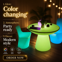 Table de thé LED lumineuse en forme de champignon, télécommande, changement de couleur, table LED extérieure, mobilier imperméable pour événements, mariages, vente en gros