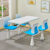 Ensemble table et chaises de cantine moderne 4 places, plateau en bois, sièges en plastique, base en métal, facile à nettoyer, pour cantine scolaire, personnel et salle à manger