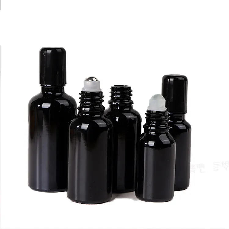 5ml 10ml 15ml 20ml 30ml 50ml 100ml schwarz glänzende Glas rolle auf Flasche 1/6OZ 1/3OZ 1/2OZ 1OZ 2OZ 3OZ Glas rollen kugel behälter