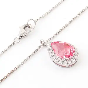 gold necklace Romantic 2.5 Carat Pear Cut Lab Grown Pink Sapphire gemstone necklace 14k White Goldfine jewelry pendants