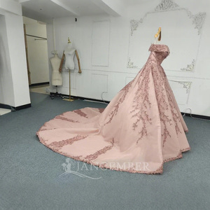 Vestido de Fiesta de Gala con Apliques de Cuentas y Cristales, Estilo Princesa, con Cola de Capilla, para Chicas de 15 Años, Color Rosa Glaromous ANY48 - Product Image 2