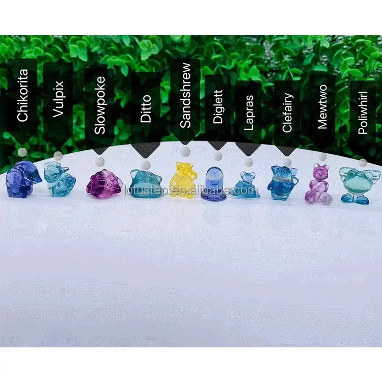 Regenbogen Fluorit Pokemon Figur Kristall Mini Pokemon Carving Handwerk Pikachu Jenny Turtle Eevee