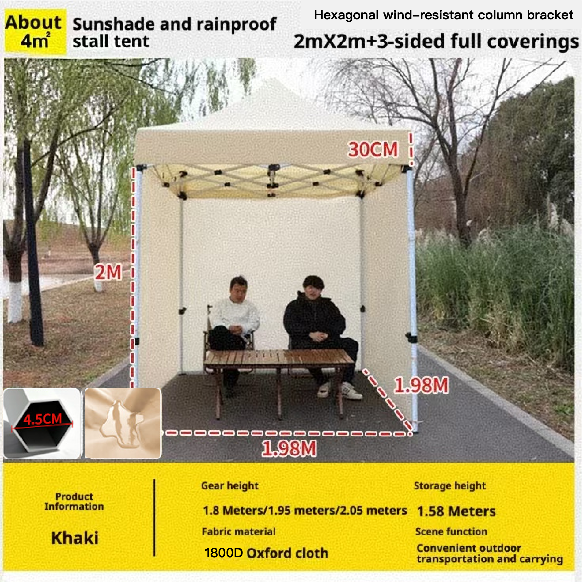 Support de colonne hexagonale-2mX2m+3 revêtements complets-Kaki
