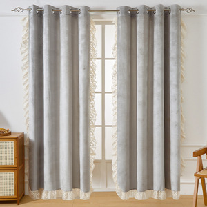 <span class=keywords><strong>Tende</strong></span> Oscuranti di Lusso DaiRui in Velluto Olandese Spesso con Bordo in Pizzo Arricciato, Pannelli Termoisolanti con Occhielli Colore Champagne, Vendita all'Ingrosso - Product Image 1