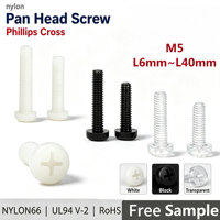 Vis isolante en nylon M5 PA66 pour automobile, vis à tête ronde en plastique PA66, fixation isolante en plastique à tête ronde PA66 L6mm-40mm