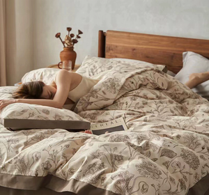 Algodón azul marco borde botánico patrón impreso lujo crujiente suave sábana ajustable conjunto 200 hilos juego de cama - Product Image 4