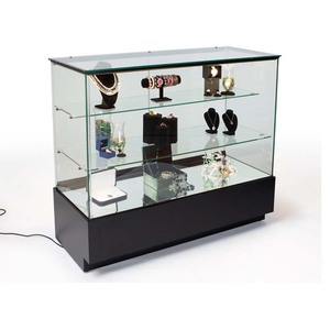 Vetrina <span class=keywords><strong>nera</strong></span> dell'esposizione dei gioielli del pavimento di vetro di legno della gioielleria di lusso al dettaglio con la serratura - Product Image 1