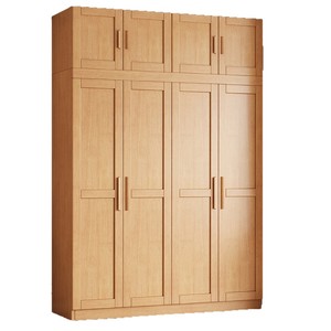 Nordic <b>Solid</b> <b>Wood</b> <b>Wardrobe</b> Four Door Hinged Bedroom Storage Cabinet Natural <b>Wood</b> Color Space Saving Design - Product Image 5