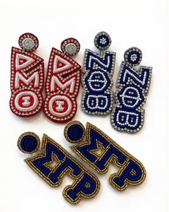 <span class=keywords><strong>Orecchini</strong></span> pendenti con perline rosse, design Sorority Sigma Gamma Rho Zeta DST Divine 9 - Product Image 1