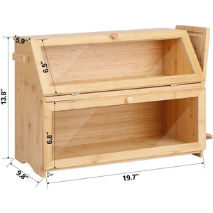 Boîte à pain double en bambou extra large 100% Stockage de pain en bois naturel - Product Image 6