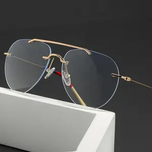 Jiuling gözlük kore tarzı gözlük büyük uv400 lensler düz gözlük çift köprü çerçevesiz yuvarlak anti mavi ışın gözlük