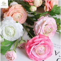 Bunga Ranunculus Lateks Putih 3 Kepala Berkualitas Tinggi, Realistis Gaya Eropa untuk Pernikahan dan Hari Valentine