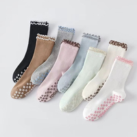 Damen-Spitzen-Rüschen-Yoga-Socken mit Rutschfester Silikonsohle, Atmungsaktive Baumwolle, Anti-Rutsch-Socken für Pilates, Barre, Ballett-Training
