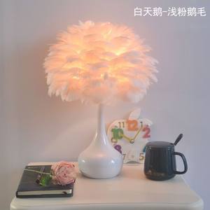 Lámpara de Mesa de Plumas de Estilo Nórdico, Simple, Cálida y Romántica, con Pantalla de Metal, Tendencia Americana, Lámpara de Noche para Dormitorio o Sala de Estar - Product Image 5