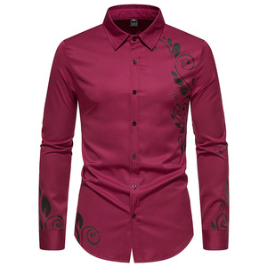 <span class=keywords><strong>Camicia</strong></span> da uomo di alta qualità da uomo <span class=keywords><strong>bordeaux</strong></span> rosso con colletto ribassato da lavoro formale a manica lunga traspirante con bottoni bianchi camicie Casual - Product Image 2