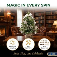Sapin de Noël pré-éclairé de 60 cm avec base musicale rotative, arbre en PE et PVC mélangés en pot, ignifuge et résistant aux intempéries