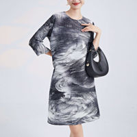 Robe plissée vintage à imprimé floral pour femme, 100 % polyester, longueur genou, manches longues, coupe ample, décontractée, lavable, antistatique