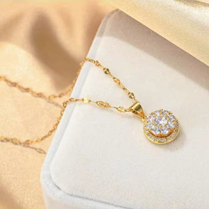 Collar giratorio de acero de titanio para mujer, con forma de bola, con circonitas engastadas, cadena para clavícula, joyería para fiesta - Product Image 3