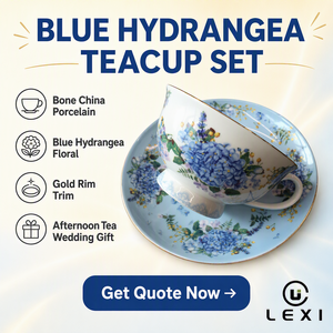 Elegante Juego <span class=keywords><strong>de</strong></span> Taza y Platillo <span class=keywords><strong>de</strong></span> Porcelana China con Hortensias Azules y Borde Dorado para el Té Inglés <span class=keywords><strong>de</strong></span> la Tarde y Regalo <span class=keywords><strong>de</strong></span> Boda - Product Image 2