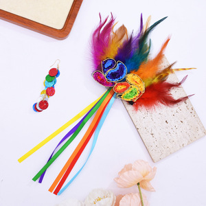 Farbenfrohes Retro-Feder-Haarspangen- und Ohrring-Set aus Legierung im Barrette-Stil für Bühne, Laufsteg und Karneval - Product Image 3