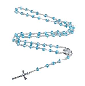 Cuentas de cristal azul claro, 6x8mm, collar del rotario católica con Medalla de la Virgen María, gran oferta - Product Image 1