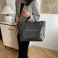 Bolso Tote de PU para Mujer, Moda de Verano, Nuevo Estilo Retro, Gran Capacidad, Cierre Abierto Tipo Gelatina, Papel DuPont, Color Sólido, Poliéster