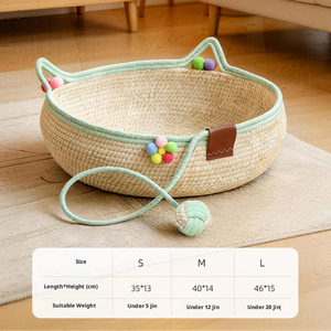 Cuccia per Cani e Gatti in Bambù e Fibra Intrecciata a Mano con <span class=keywords><strong>Tiragraffi</strong></span> e Palla Gioco, Cesto Lavabile per Tutte le Stagioni, per Animali Domestici da Interno - Product Image 6