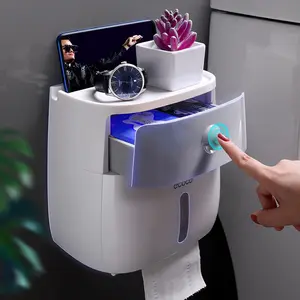 Groothandel Multi-Functionele Waterdichte Volledige Overdekte Plastic Wc-papier Doos Wall Mount Toiletrolhouder
