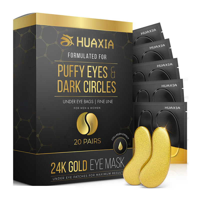 HUAXIA Private Label 24k Gold Eye Treatment Masks With Collagen Skin Care Under Eye Patches 20 Pairs Under Eye Mask