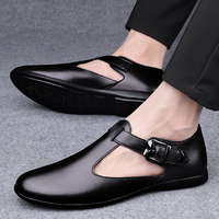 Mocassins en cuir de vachette pour homme, chaussures confortables, demi-cuir de bureau, chaussures de conduite marron noir