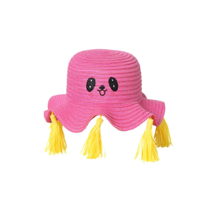 Cappello di paglia con viso sorridente a forma di cartone animato per bambini, con airbag e bordo ondulato, regolabile per la protezione solare estiva dei bambini - Product Image 2