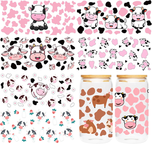 Pegatina UV DTF para Vasos, 8 Hojas, Diseño de Vaca Adorable, Pegatina para Vidrio con Estampado de Vaca, Margarita y Fresa, Pegatina de Transferencia UV DTF - Product Image 1