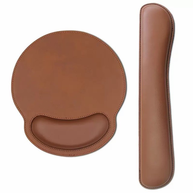 Custom Waterproof Cartoon Ergonomic Keyboard and Mouse Pad Set with PU Leather Memory Foam Wrist Rest Support for Office Use