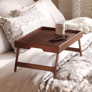 2 Piece <b>Folding</b> <b>Table</b> Set Natural Wood Color Foldable Bedroom Bed Tray Multifunctional Home Living Supplies - Product Image 3
