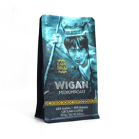 Sachet de café à fond plat personnalisé avec valve de dégazage et fermeture éclair refermable pour l'emballage de café moulu torréfié moyen