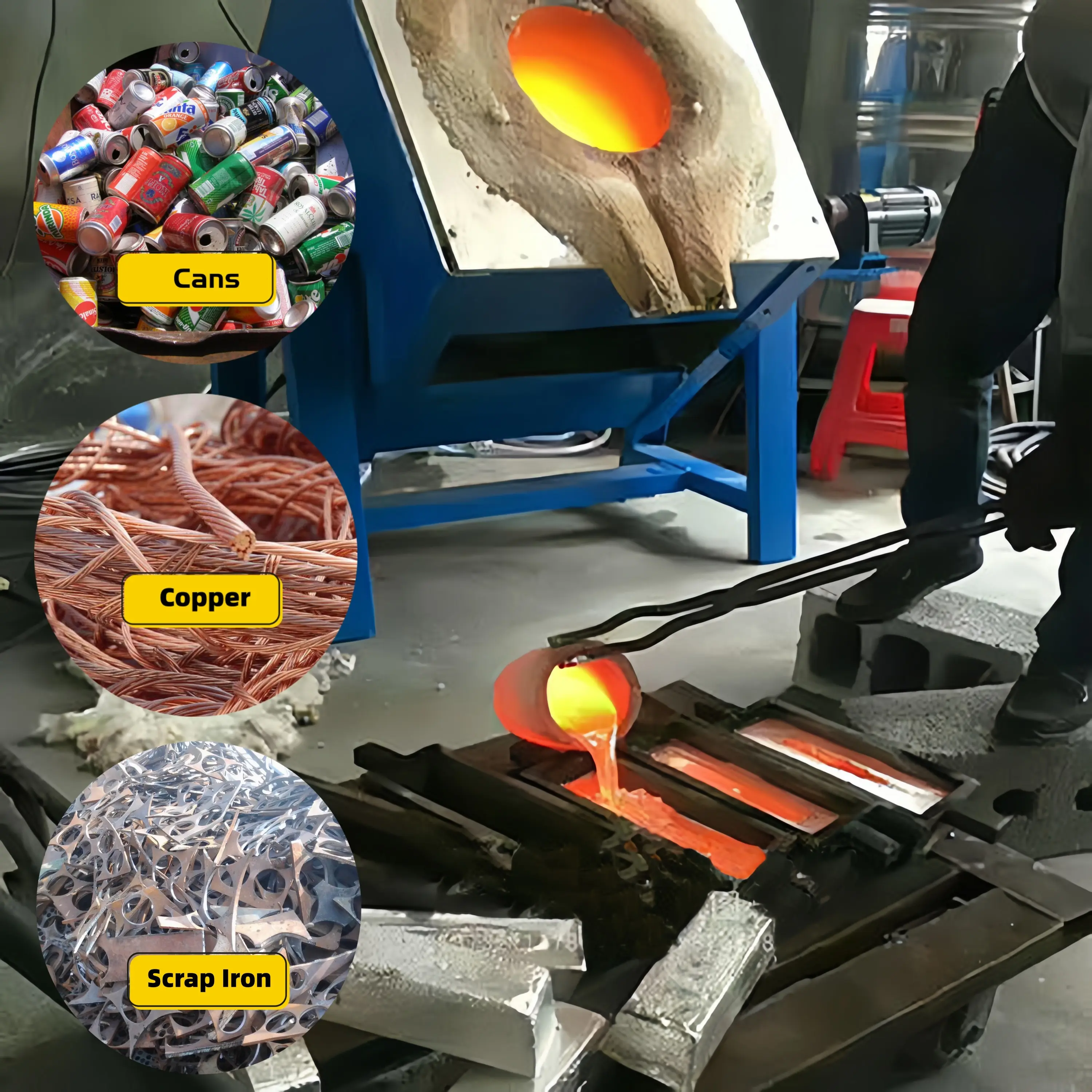 Factory Pig Iron Melting Casting Furnace Steel Scrap Aluminium Copper Metal Melting Electric Furnace Machine