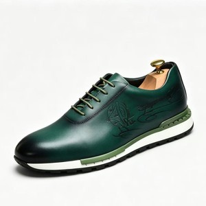Baskets décontractées rétro pour hommes, en cuir véritable, à enfiler, à talon bas, à plateforme, vertes, taille 38-47 - Product Image 1