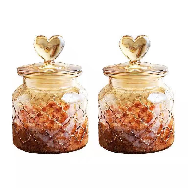 650ml 950ML 1350ML heart shape Pattern Seal Glass Jar Airtight Lid Cookie Storage Bottles Jar