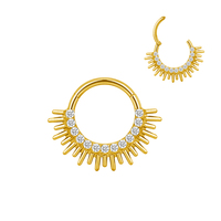 Cincin Hoop segmen berengsel mode ASTM F136 Titanium menghadap ke depan CZ diasah anting-anting halus cincin hidung perhiasan tubuh tindik