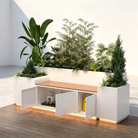 Kotak Penanam dengan Bangku, Penanam dengan Penyimpanan, Penanam Khusus, Penanam Taman Modern untuk Patio, Tempat Tanam Taman Logam Mewah, Custom
