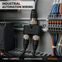 Leaka IP67 M12 Y Splitter Un Mâle Deux Femelle Connecteur Étanche 3 4 5 Broches Bornes Circulaires Longueur Personnalisée 5A Métal Plastique