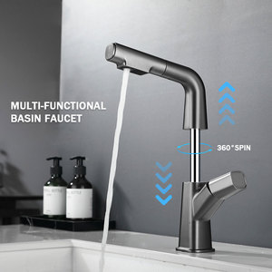 Robinet de lavabo élégant et moderne en laiton à montage sur plan, <span class=keywords><strong>mitigeur</strong></span> à poignée unique, cartouche céramique, rotation à 360 degrés, multifonctionnel chaud/froid - Product Image 4