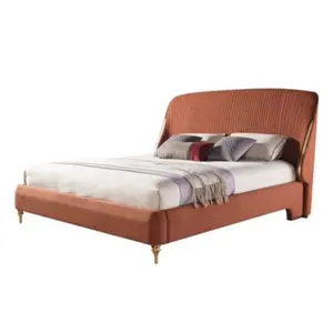 سرير إيطالي عصري منجد من الجلد الأصلي مع لوح أمامي ممتد سرير من الجلد الأبيض بحجم كينج