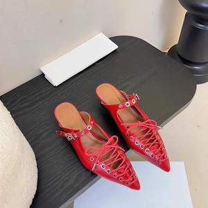 Sandales d'été de luxe 2026 en cuir de vachette à bout pointu et bride à boucle pour femme – Nouveauté tendance et polyvalente à talon ouvert - Product Image 1
