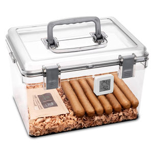 Boîte à cigares Cigarloong grande capacité en matériau PET transparent scellée avec hygromètre et comprimés hydratants en bois de cèdre - Product Image 1