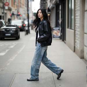 Blue Straight Mid Rise Casual Hip Hop High Street Distressed Denim <b>Jeans</b> Washable for All Seasons - Product Image 1