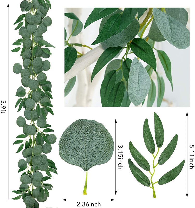 Artificial Silver Dollar Eucalyptus  Garland with Willow Leaves for Wedding Party Home Decoration