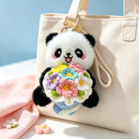 Porte-clés en peluche géant Panda créatif et mignon, série de fleurs colorées, avec fleur tricotée, personnalisable OEM ODM